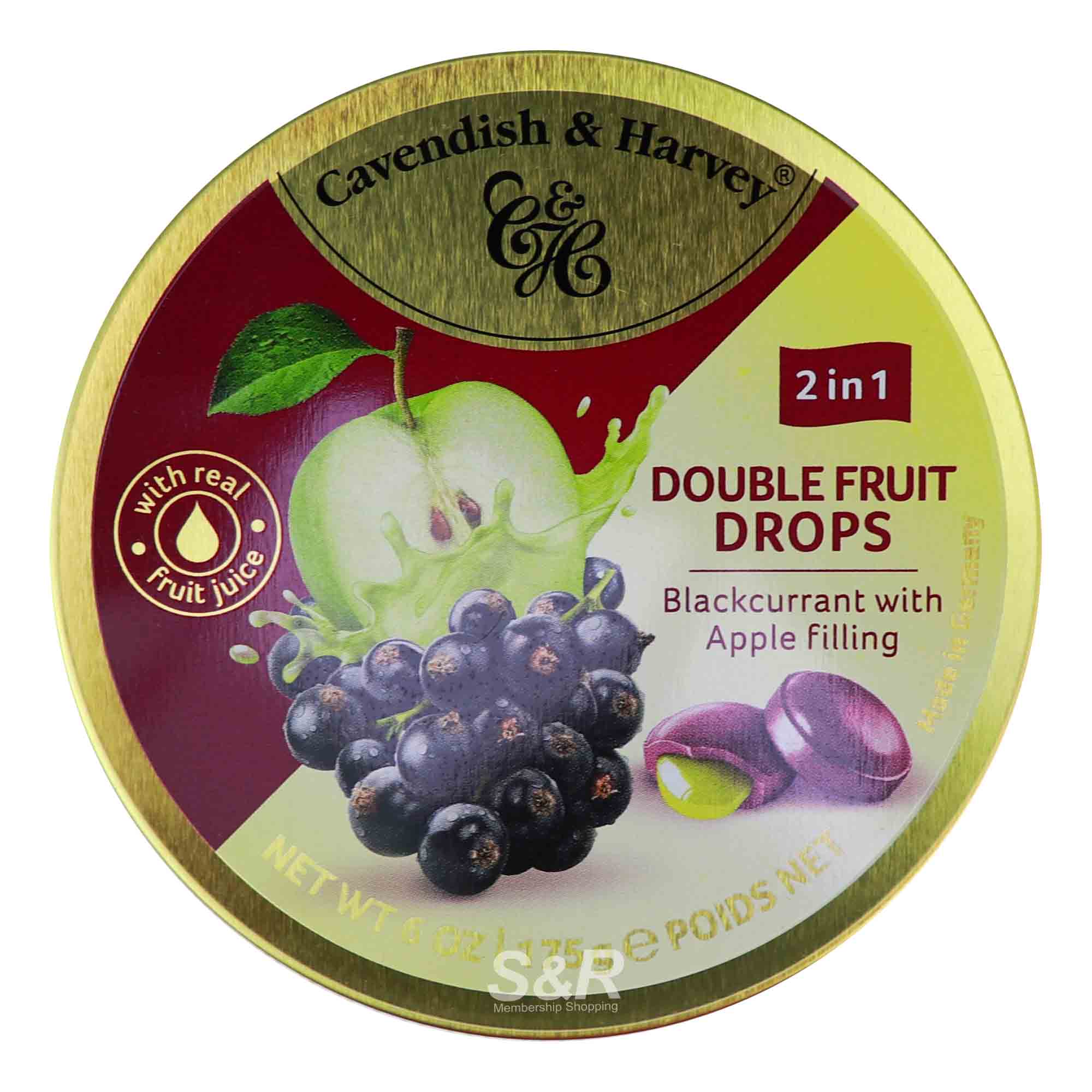Cavendish & Harvey Double Fruit Drops Blackcurrant with Apple filling 175g